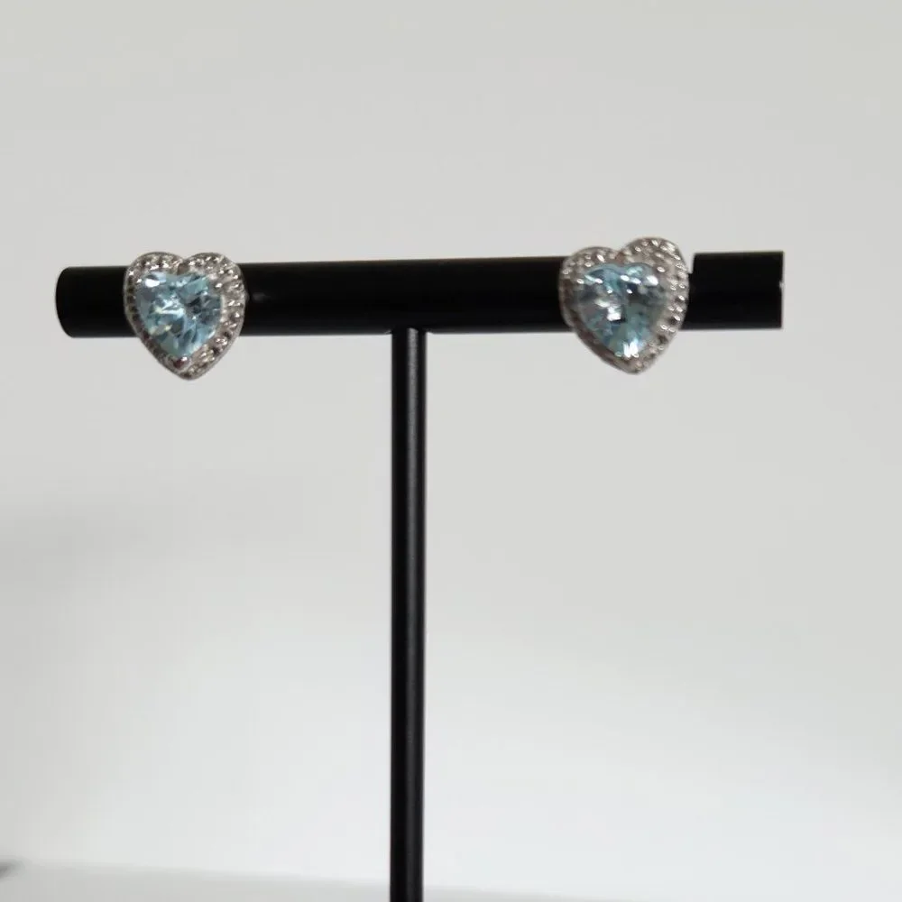 Blue Topaz Heart 2 Carats 7mm Post Earrings